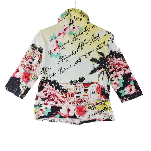 ONQUE CASUALS Women's Full Zip Jacket Tropical Art Rhinestone Stud Sz Small Y2K - Picture 4 of 5